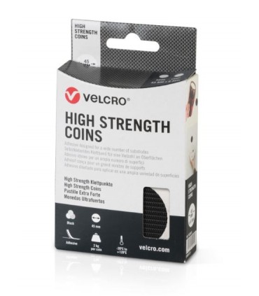 Blister Monedas sujeción Ultra Fuerte Velcro Negro 6Ud x Ø45mm