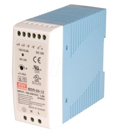 Fuente de alimentación rail DIN de 60W, 12V. Mean Well