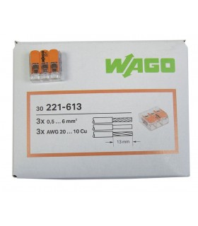 30 Conectores WAGO 221-613 6.0mm²  3 vías