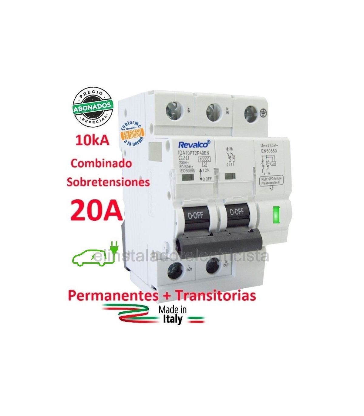 Protección combinada Hager 2 Polos - IGA + Limitador sobretensiones  Transitorias y Permanentes (Gama Terciario)