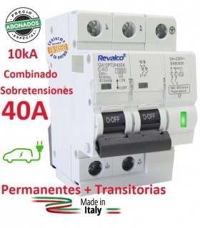 Protector 40A Combinado Sobretensiones 10kA Permanentes y Transitorias