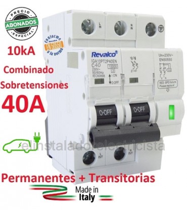 Protector 40A Combinado Sobretensiones 10kA Permanentes y Transitorias