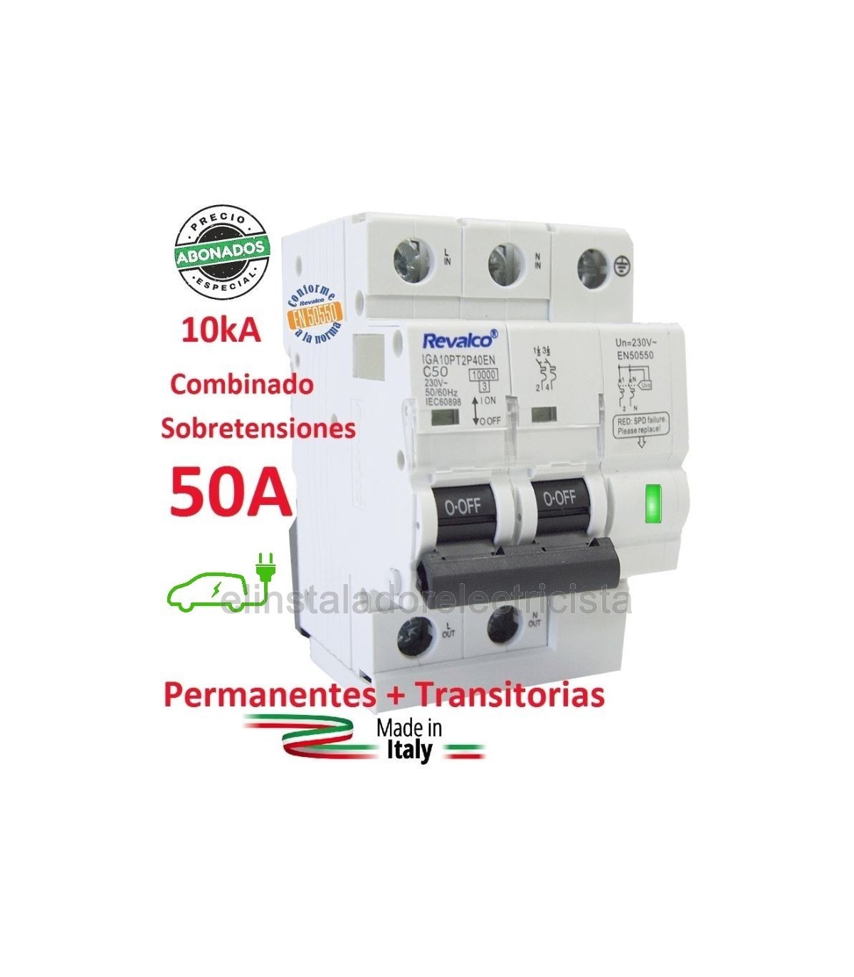 Protector Sobretensiones Combinadas industria 2P 50A, 45,40€ + IVA