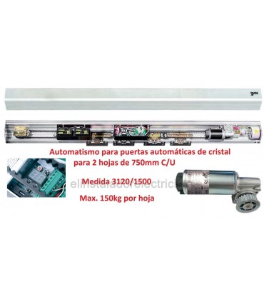 Puerta automática de cristal 2 hojas paso 1500mm