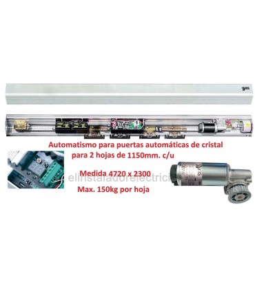 Puerta automática de cristal 2 hojas paso 2300mm
