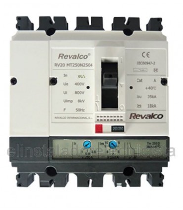 Caja moldeada 4P 80A regulación 64~80A, 36KA