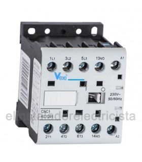 Mini contactor tripolar 12A bobina 230VAC contacto auxiliar cerrado N/C