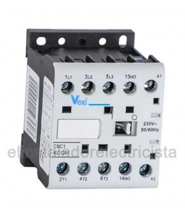 Mini contactor tripolar 12A bobina 230VAC contacto auxiliar cerrado N/C