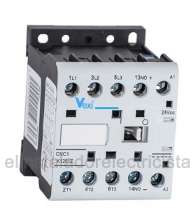 Mini contactor tripolar 12A bobina 24Vcc contacto auxiliar N/C