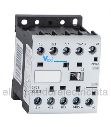 Mini contactor tripolar 12A bobina 24Vcc contacto auxiliar N/C
