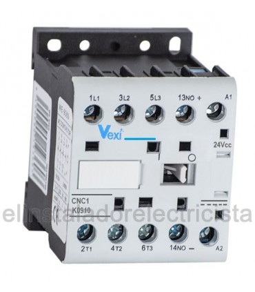 Mini contactor tripolar 9A bobina 24Vcc contacto auxiliar N/A