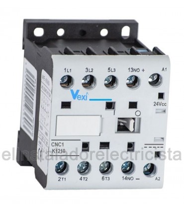 Mini contactor tripolar 12A bobina 24Vcc contacto auxiliar N/A