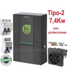 Wallbox SCAME 7,4Kw Tipo 2 toma incorporada y protecciones