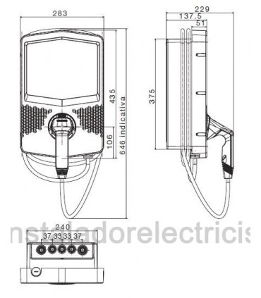 Medidas Cargador vehículo eléctrico GEWISS JOINON 7,4kW tipo 2