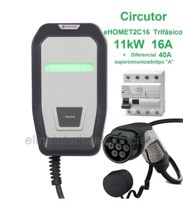 Cargador Circutor eHOME T2C16 Trifásico 11kW 16A cable tipo-2
