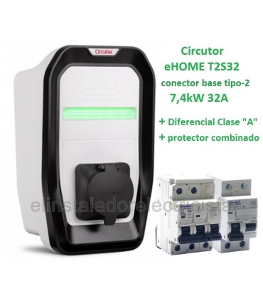 Cargador Circutor eHOME T2S32 230V 7,4kw 32A. toma base tipo-2