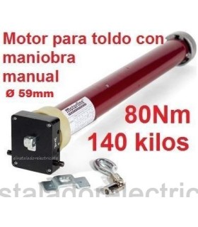 Motor de Toldo Ø59mm 80Nm 140kg con maniobra manual