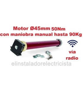 Motor toldo o persiana Ø45mm 50Nm 90KG vía radio con maniobra manual