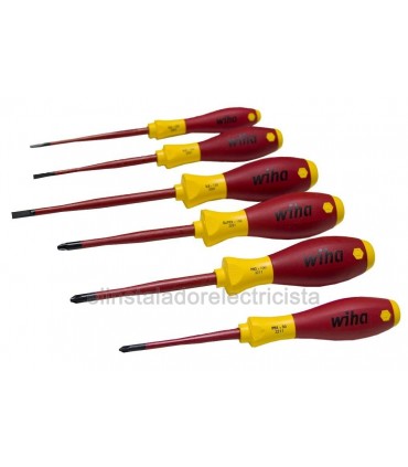 Wiha Juego de destornilladores SoftFinish® electric slimFix ranurado, Phillips, PlusMinus/Pozidriv, de 6 unid. (38362)