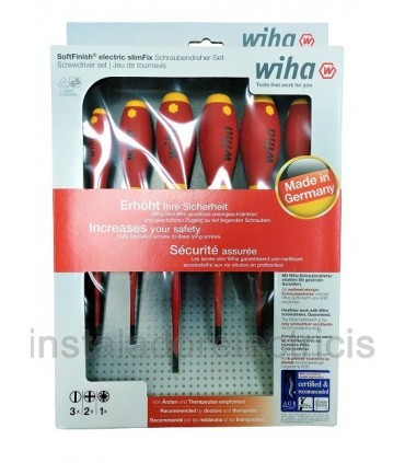 Wiha Juego de destornilladores SoftFinish® electric slimFix ranurado, Phillips, PlusMinus/Pozidriv, de 6 unid. (38362)