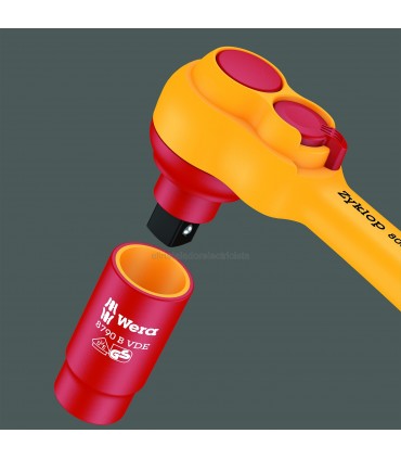 Carraca aislada con palanca de inversión de 3/8" de Wera y vaso