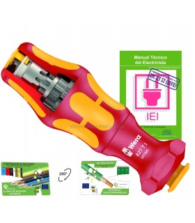 Mango porta-puntas Kraftform Turbo i1 de Wera con Manual técnico y comprobador de secciones de PLC Madrid.