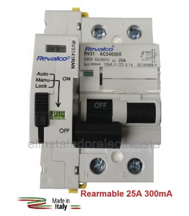 Diferencial 25A 300mA Rearmable 2P 10kA