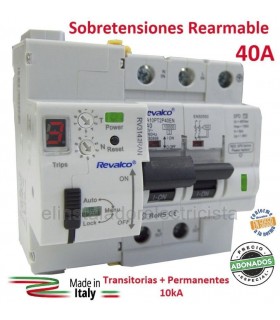 Sobretensiones 40A Combinado Rearmable LED Permanentes + Transitorias