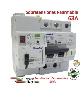 Sobretensiones 63A Combinado Rearmable LED Transitorias + Permanentes