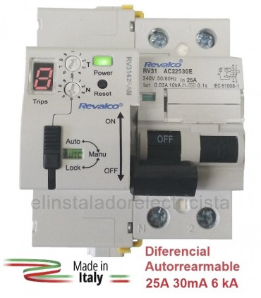Diferencial 25A 30mA Rearmable Led