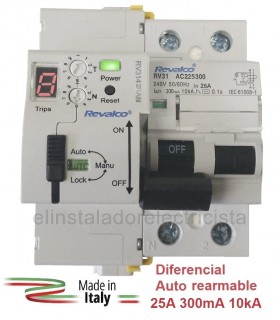 Diferencial 25A 300mA Rearmable Led