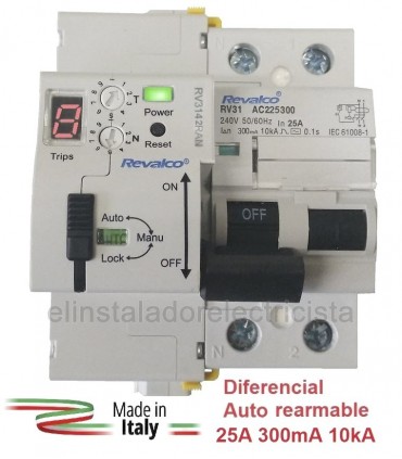 Diferencial 25A 300mA Rearmable Led