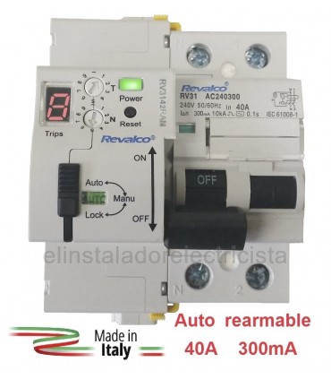Diferencial 40A 300mA Rearmable LED 10kA
