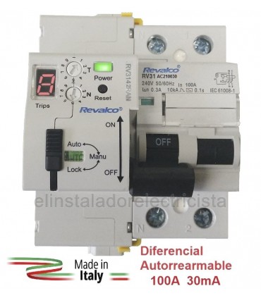 Diferencial 100A 30mA Rearmable LED 10kA