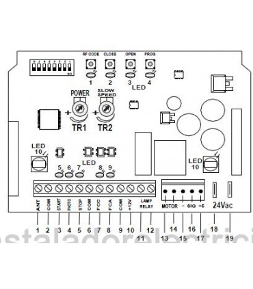 Placa de control puertas Basculantes y Seccionales 24V AT7070
