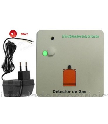 Detector de gas con alarma óptica y sonóra + alimentador 9Vcc