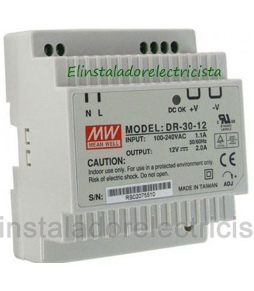 Fuente de Alimentacion carril Din 30w entrada 85A 12VDC 2A.