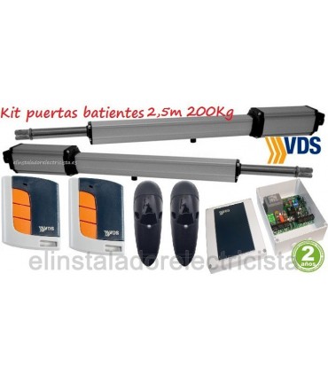 Kit motores puertas batientes 2 hojas 2,5m y 200 kg. VDS LINEAR