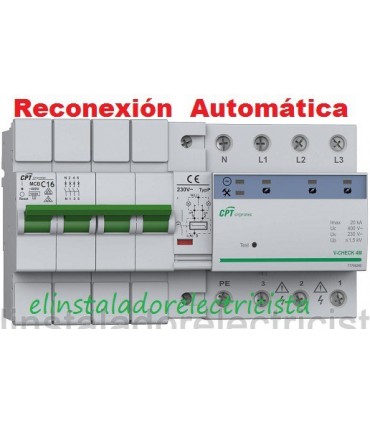 Protector Combinado Sobretensiones reconexión automática 16A 3P+N