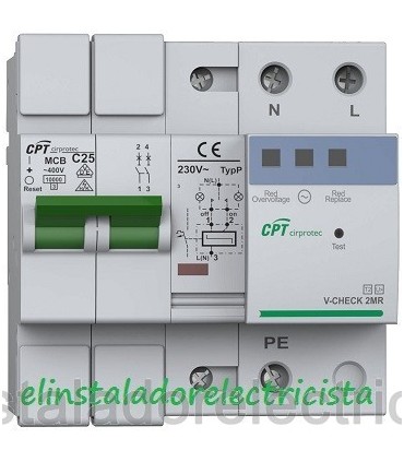 Protector Combinado contra Sobretensiones con reconexión automática 2P 25A