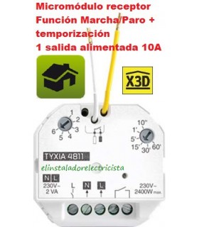Micromódulo receptor Función on/off + temporización 1 salida alimentada 10A TYXIA 4811