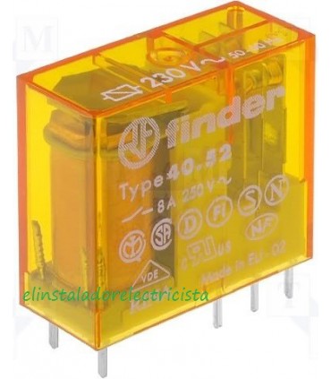 Mini-relé Finder 40.52 para circuito impreso enchufable 8A 2 contactos