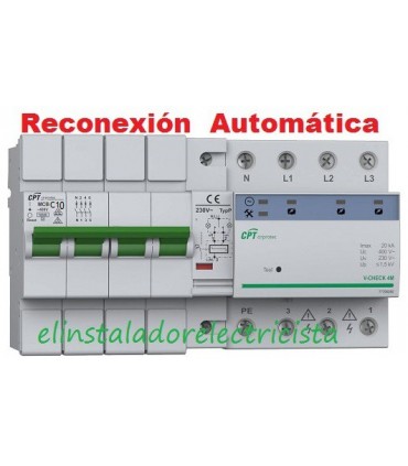 Protector 10A Combinado Sobretensiones reconexión automática 3P+N