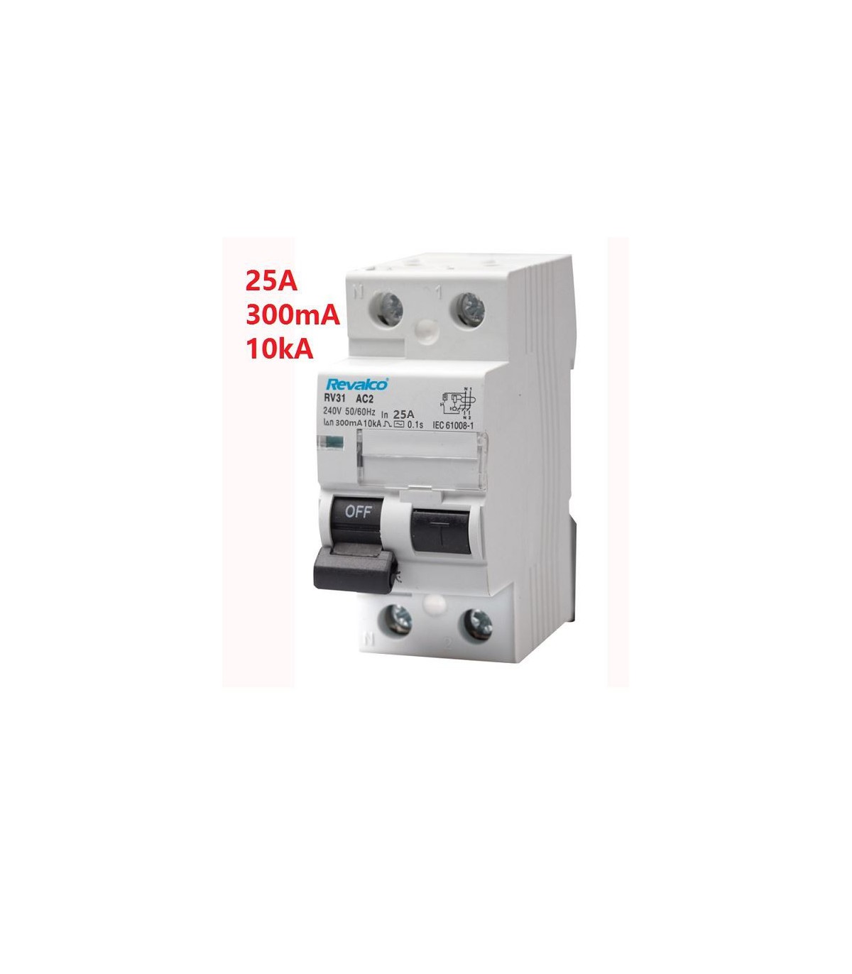 Retener espalda Minero Diferencial 2 polos 25A sensibilidad 300mA, tipo AC, 10kA, RV31AC225300