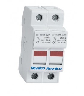 Base 14x51 portafusible con led de estado 2 Polos