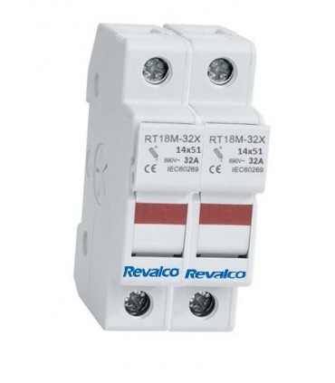 Base 14x51 portafusible con led de estado 2 Polos
