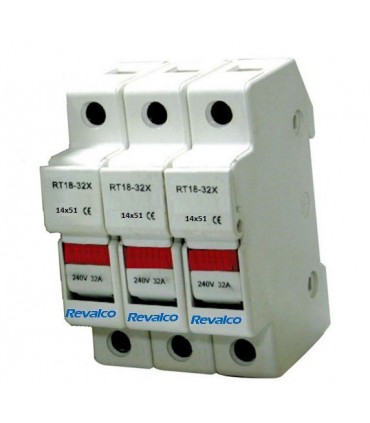 Base 14x51 portafusible con led de estado 3 Polos