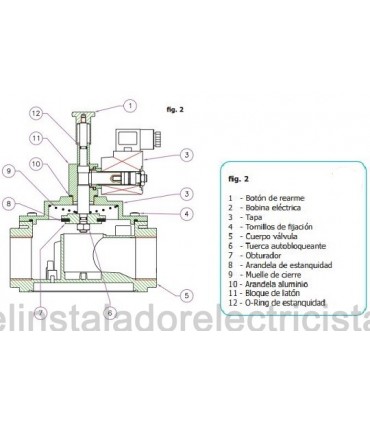 Electroválvula de gas con rearme manual 1/2"L 500Mbar 230Vcc