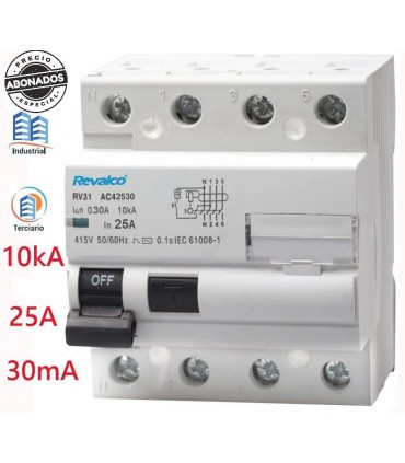 Diferencial 4P 25A 30mA 10KA