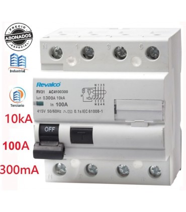 Diferencial 4P 100A 30mA 10kA clase AC